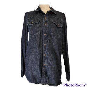 Madewell dark blue denim long sleeve western snap button shirt sz M